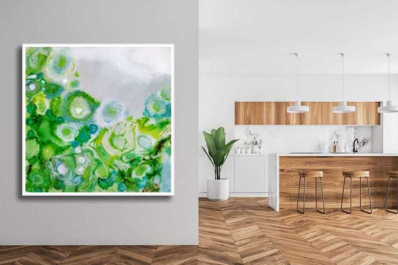 Blossom - A “Marelize”: Abstract art, printed onto stretched canvas with a wooden floating frame, and signed.