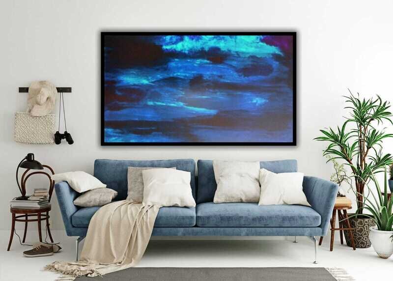 Big Blue - A “Marelize”: Abstract art, printed onto stretched canvas with a wooden floating frame, and signed.