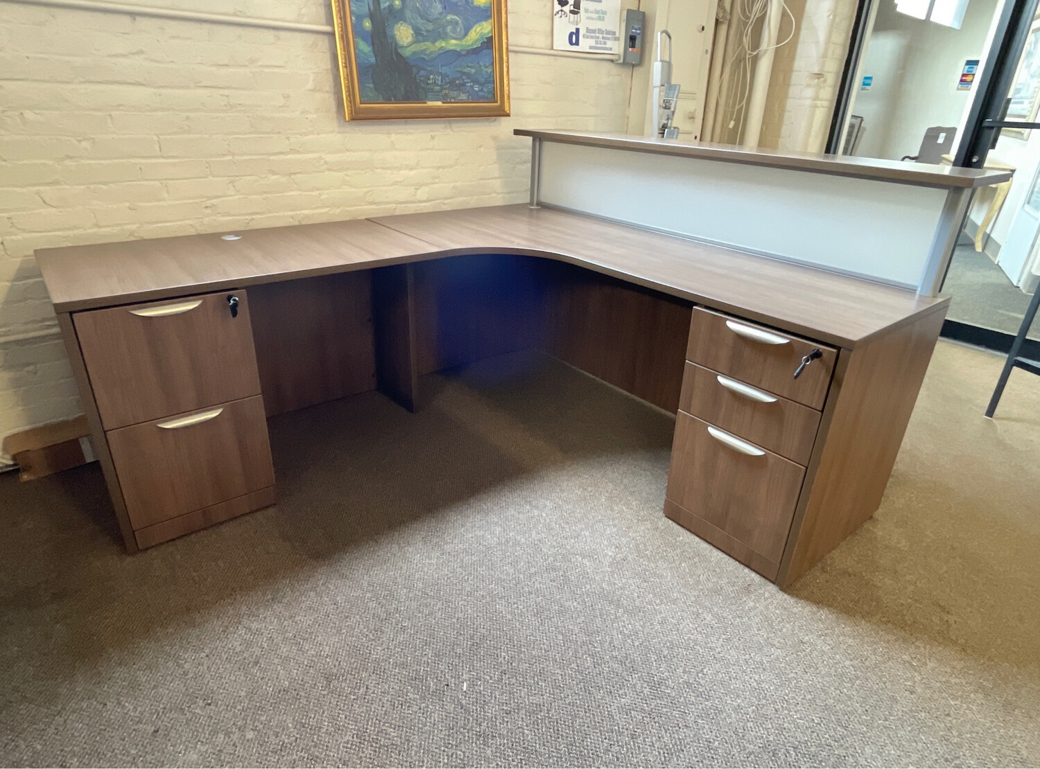 72”x72” L Shaped Reception Desk W/ Frosted Glass