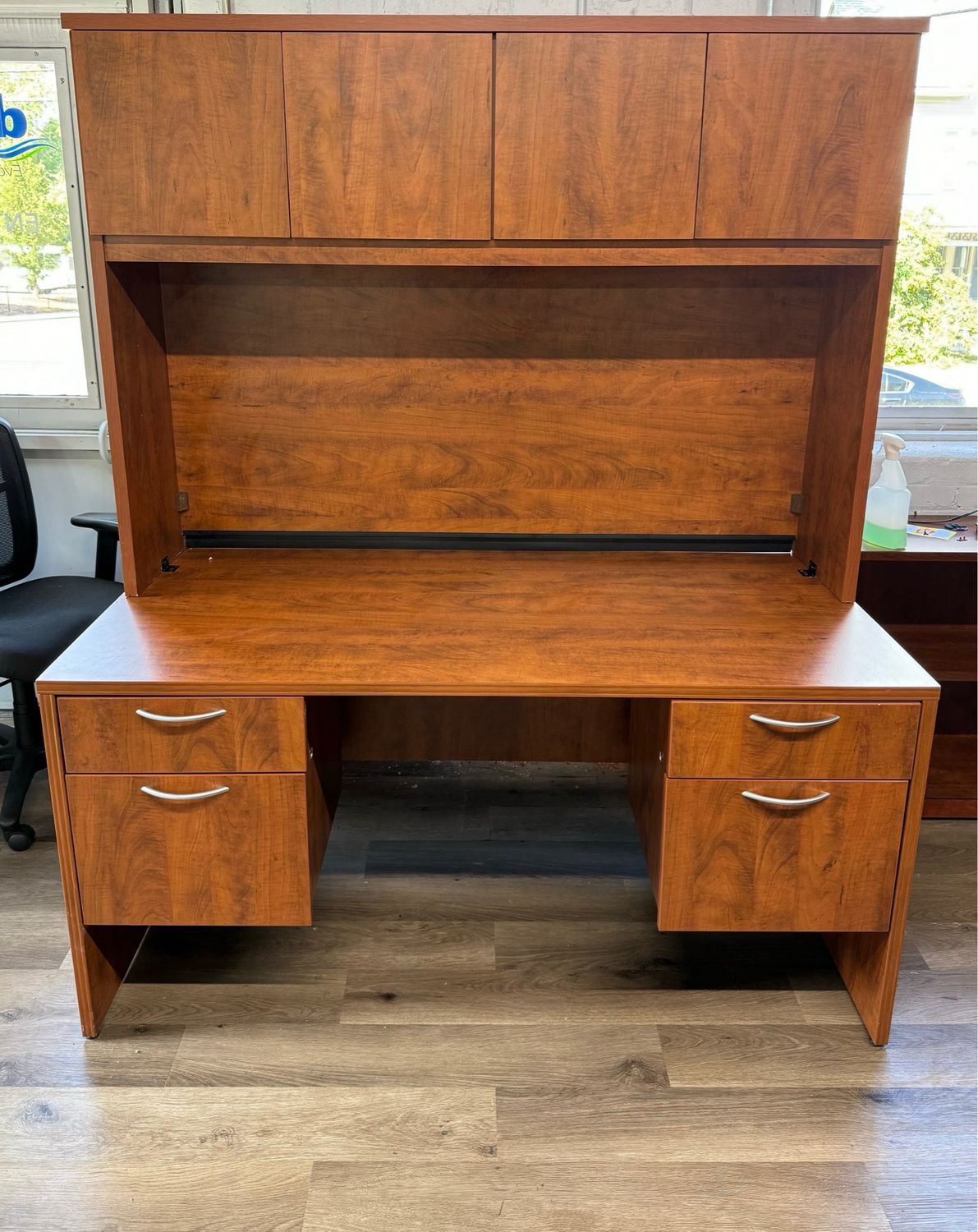 Pre Owned Cherry 30”x60” Double Pedestal Desk W/ Hutch