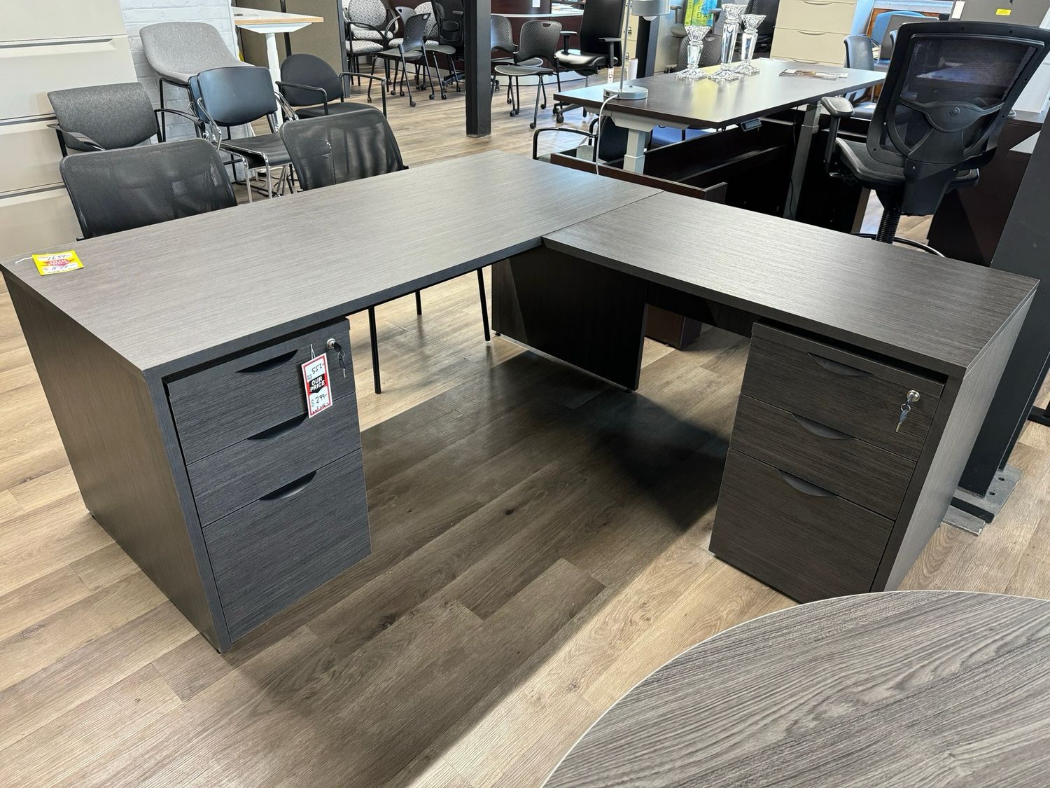 New Gray 66”x72” L Shape Desk W/ 2 Sets Of Mobile Drawers