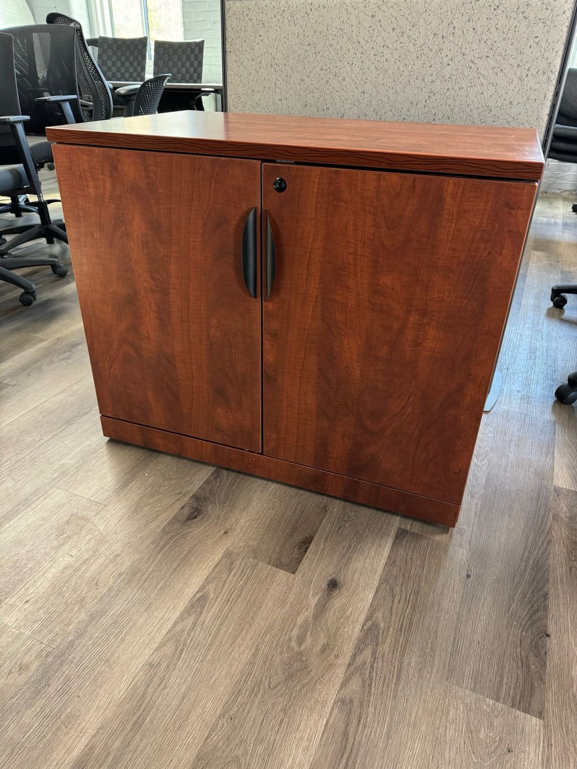 Floor Model Cherry 36”W x 30”H 2 Door Storage Cabinet