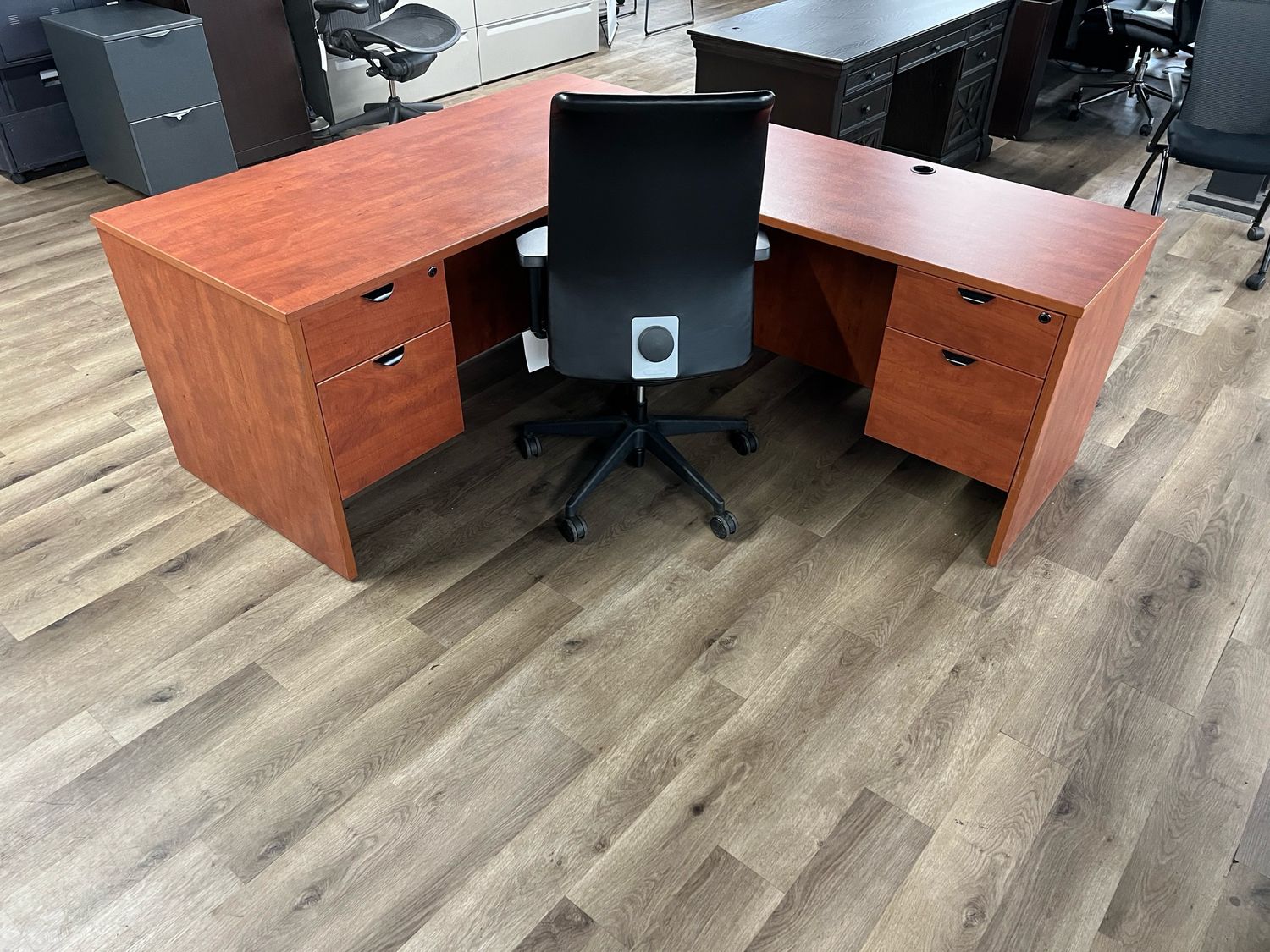 Cherry L Shape 66” X 72” W/2 Sets Of Drawers