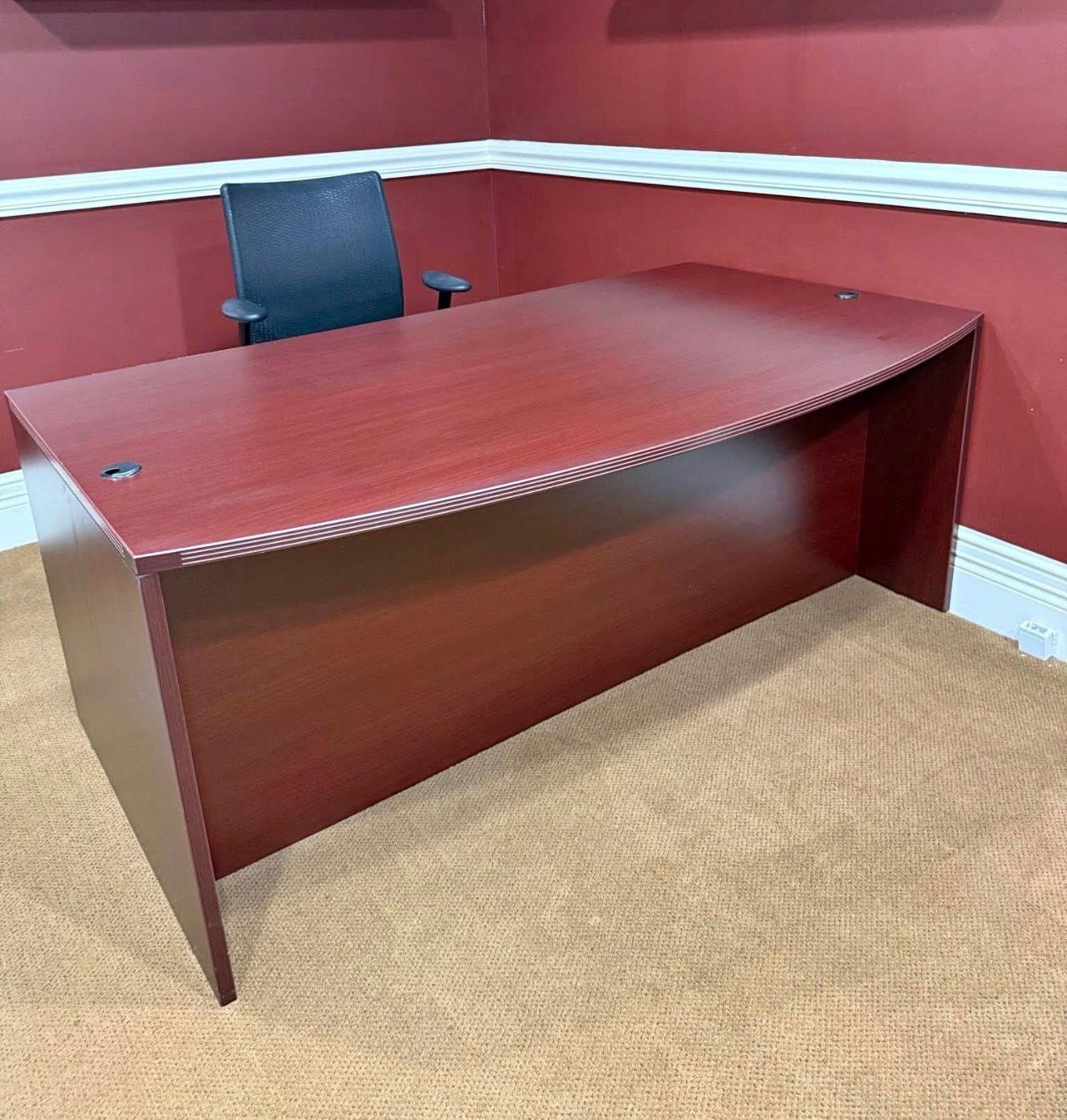 Mahogany 72”x36-42” Bow Front Executive Double Pedestal Desk