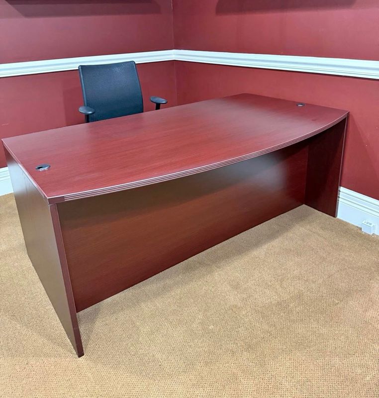 Mahogany 72”x36-42” Bow Front Executive Double Pedestal Desk