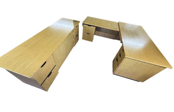 66”x75” Maple Wood Executive L Shape Desk Set With Matching Credenza