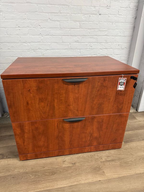 Pre-owned Locking Cherry 36”W 2 Drawer Lateral File