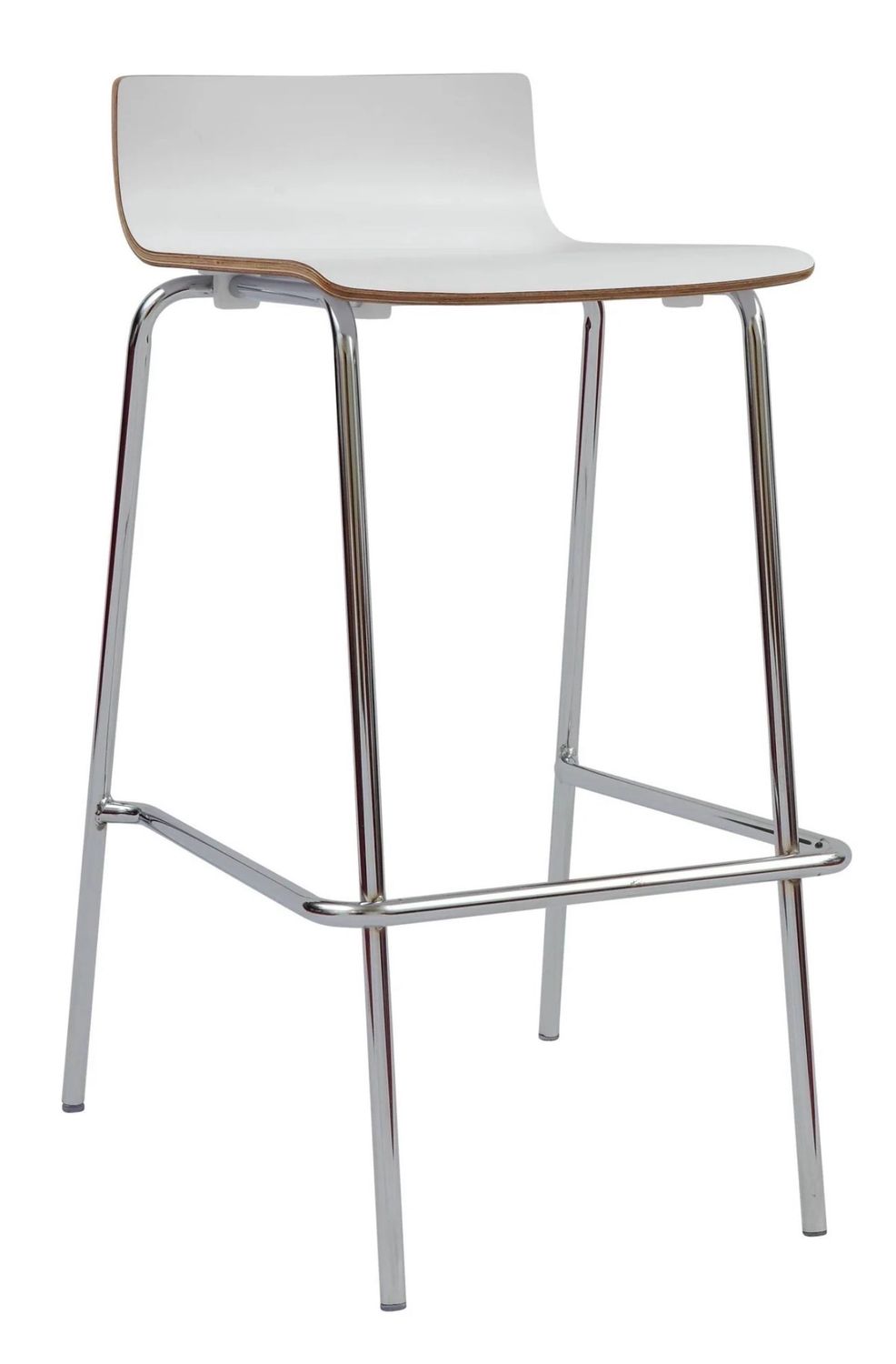 White Wood Low Back Chrome Frame Stool