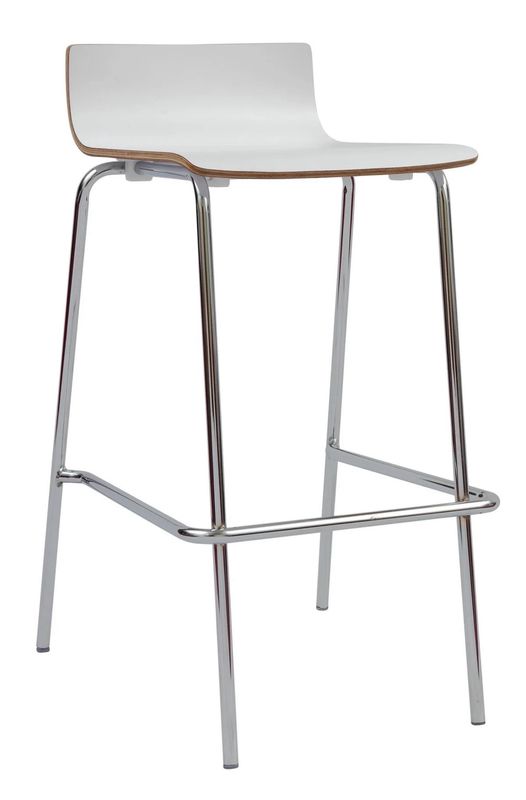 White Wood Low Back Chrome Frame Stool