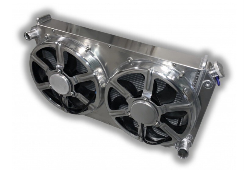 1967-72 C10 Entropy Radiator with dual HPX 16” fans Supports 1000 Horsepower (Drop Shipped Item)