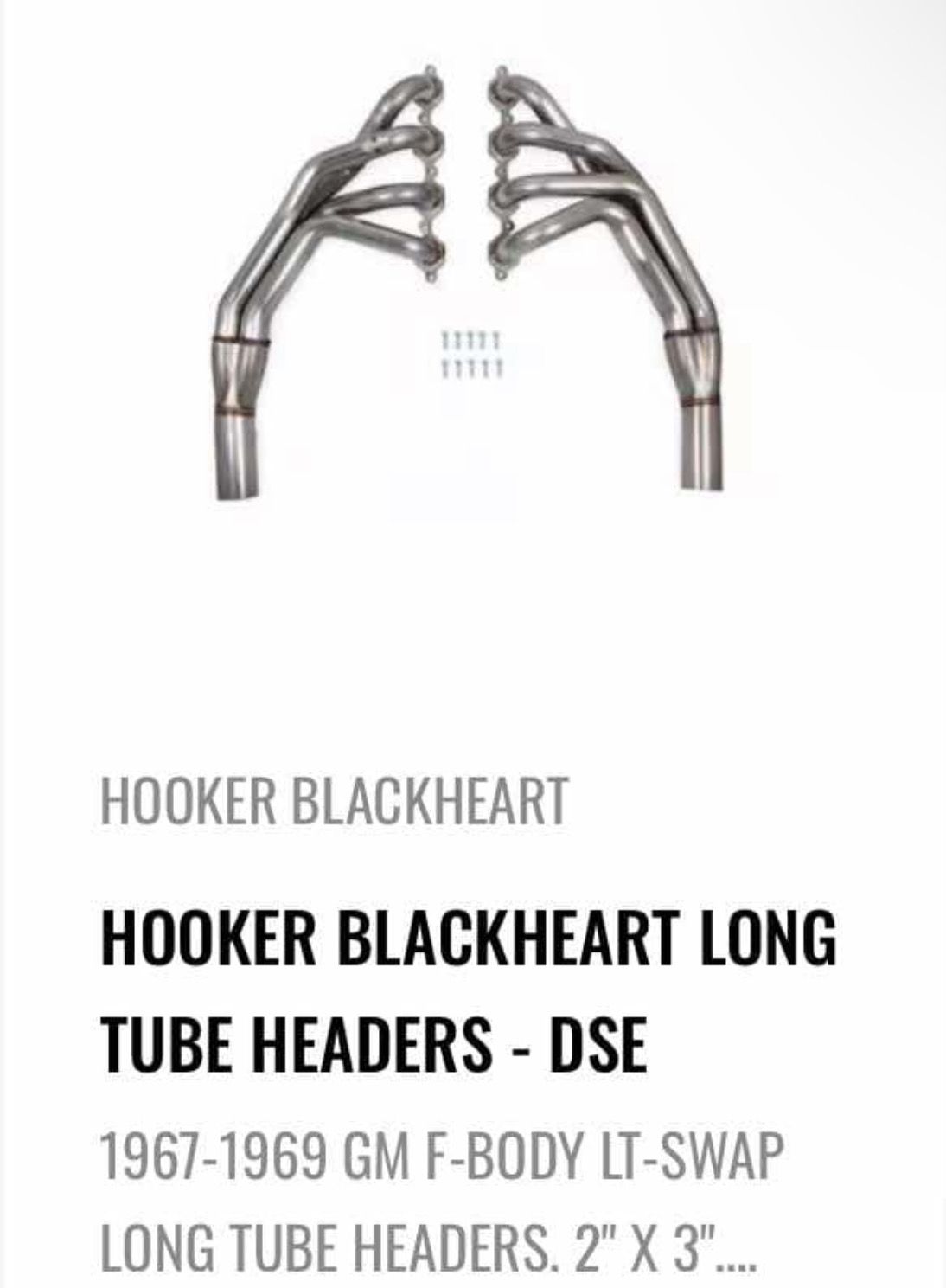 Hooker BlackHeart - DSE 1967-69 Camaro/Firebird LT swap headers for use with the DSE hydroformed subframe.