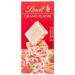 Lindt Tablette de chocolat Grand Plaisir blanc avec fraises &amp; amandes 150g