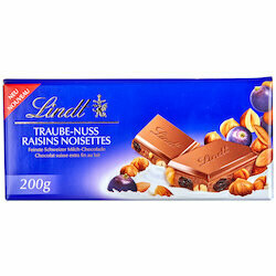 Lindt Plaque de chocolat au lait avec raisins &amp; noisettes 200g