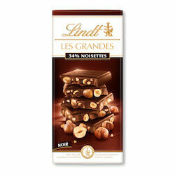 Lindt Les Grandes Plaque de chocolat noir avec 34 % noisettes 150g
