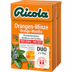 Ricola Pastilles à l&#39;orange &amp; menthe sans sucre 2x50g 100g