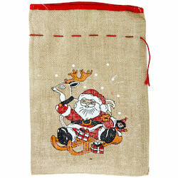 Grand sac de jute avec Père Noël & renne 27x39cm