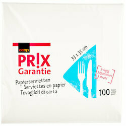 Serviettes papier blanches 3-plies 33x33cm 100 pièces