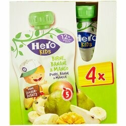 Hero Kids Gourdes Smoothie poire, banane &amp; mangue 12 mois+ 4x120g