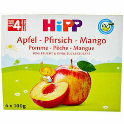 Hipp Purée de pomme, pêche &amp; mangue bio Pause Fruits 4 mois+ 4x100g 400g
