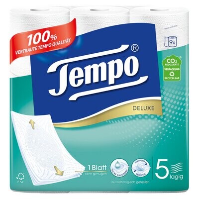 Tempo Papier hygiénique blanc 5-plis 9 rouleaux