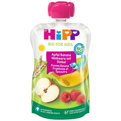 Hipp Gourde de compote Hippis pomme, banane &amp; blé complet 12 mois+ (100g)
