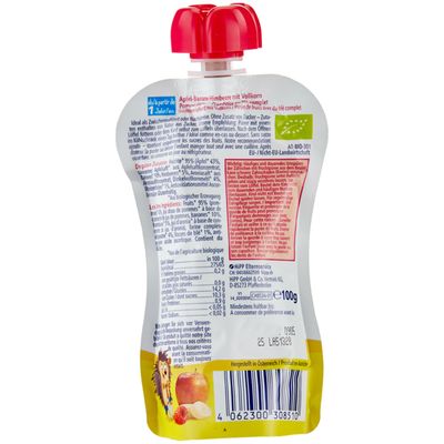 Hipp Gourde de compote Hippis pomme, banane &amp; blé complet 12 mois+ (100g)