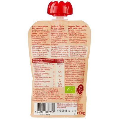 Holle Gourde de compote Carrot Cat gourde à partir de 6 mois+ (100g)
