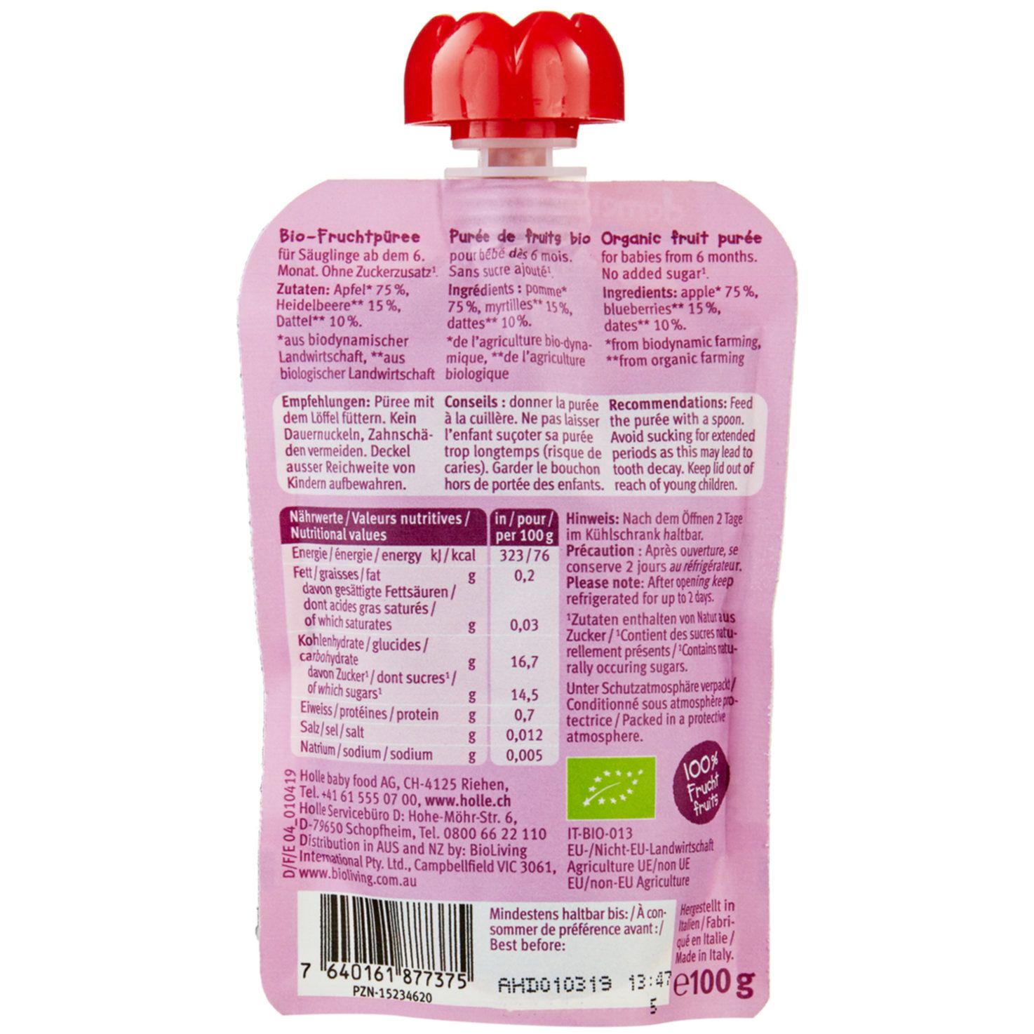 Holle Dino Date Pouchy 100g