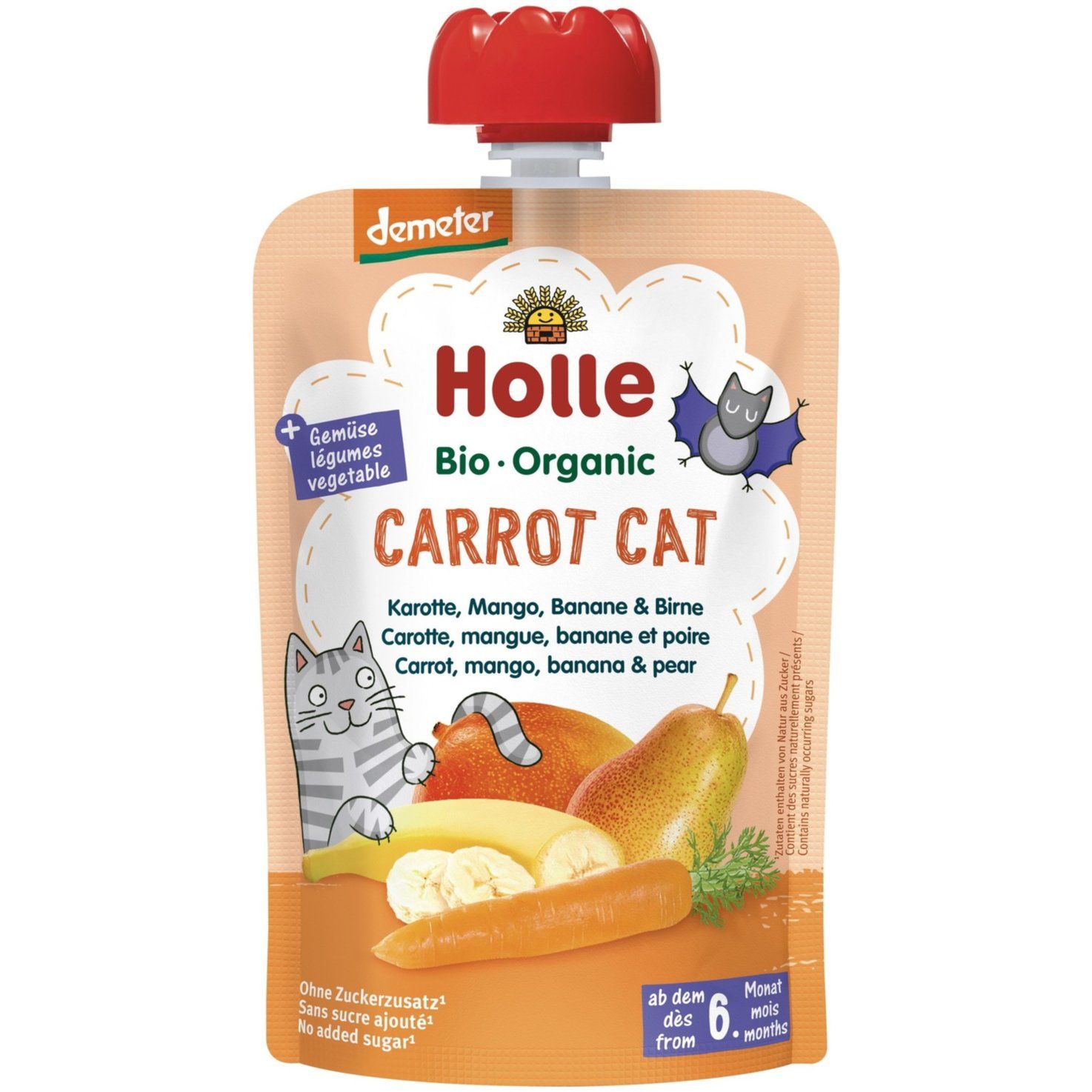 Holle Gourde de compote Carrot Cat gourde à partir de 6 mois+ (100g)