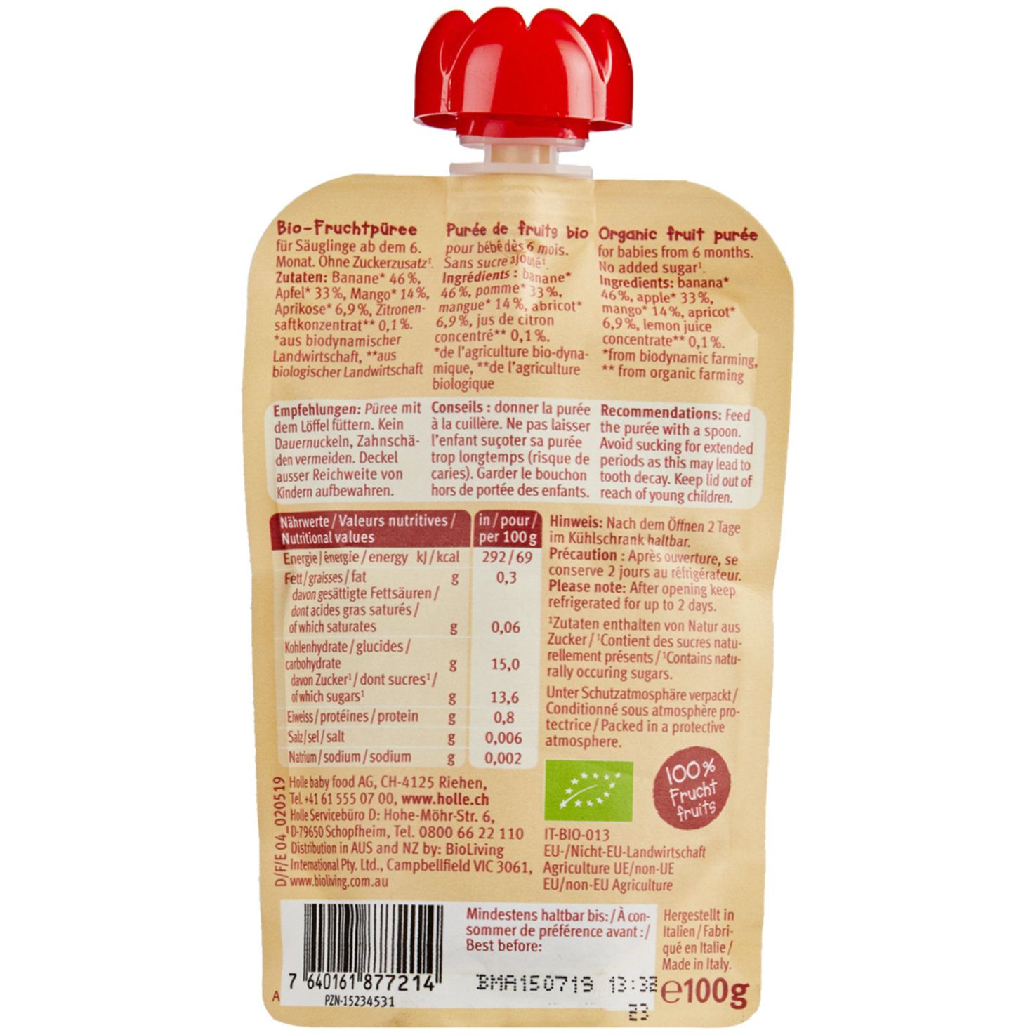 Holle Banana Lama gourde à partir de 6 mois+ (100g)