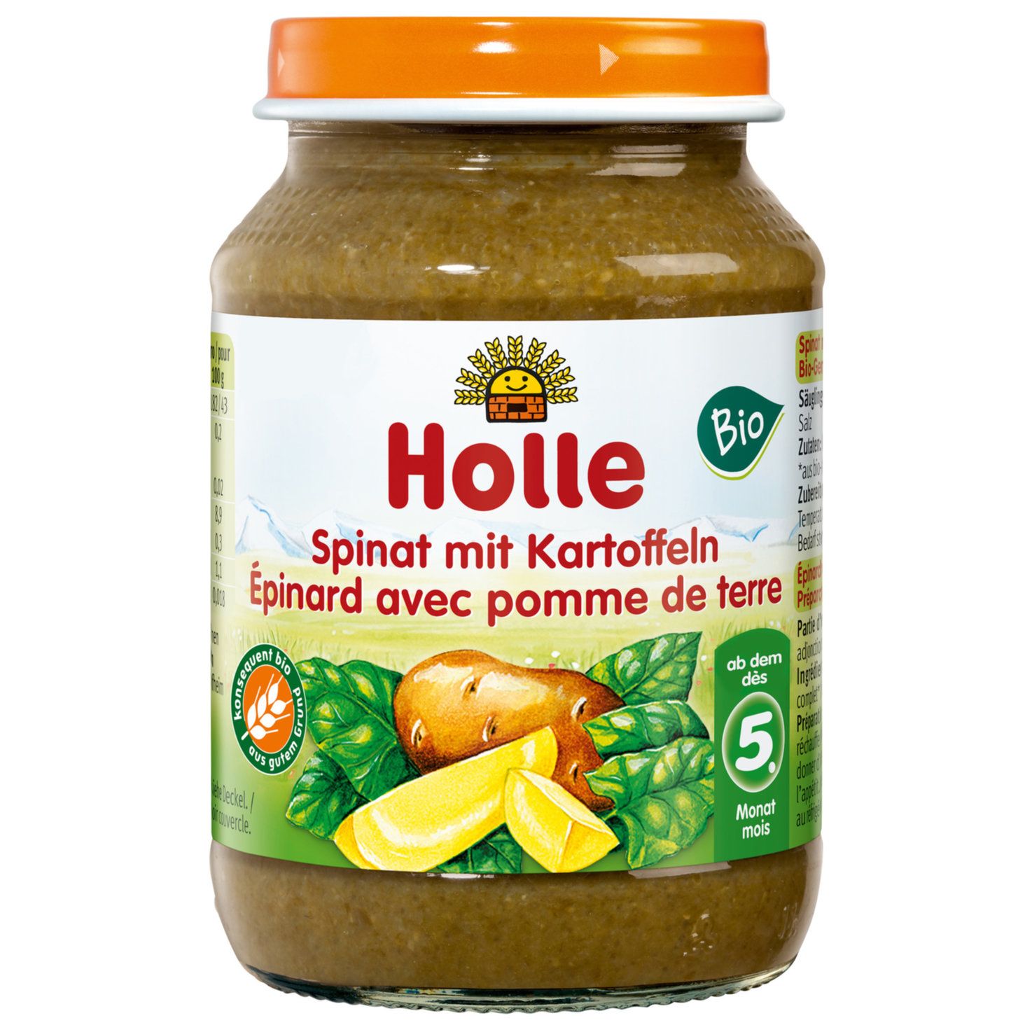 Holle bio Purée d&#39;épinards &amp; pommes de terre 5 mois+ 190g