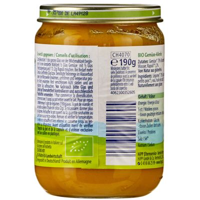 Hipp Purée de légumes assortis bio 4 mois+  190g