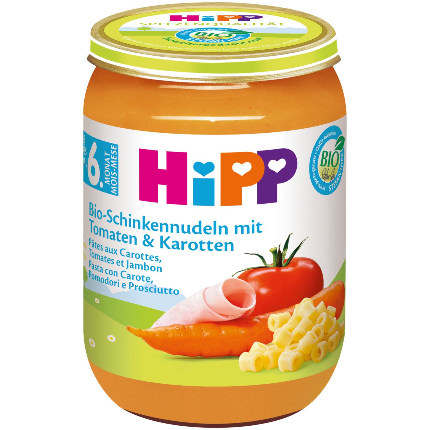 Hipp Purée de pâtes, carottes, tomates &amp; jambon 6 mois+  190g