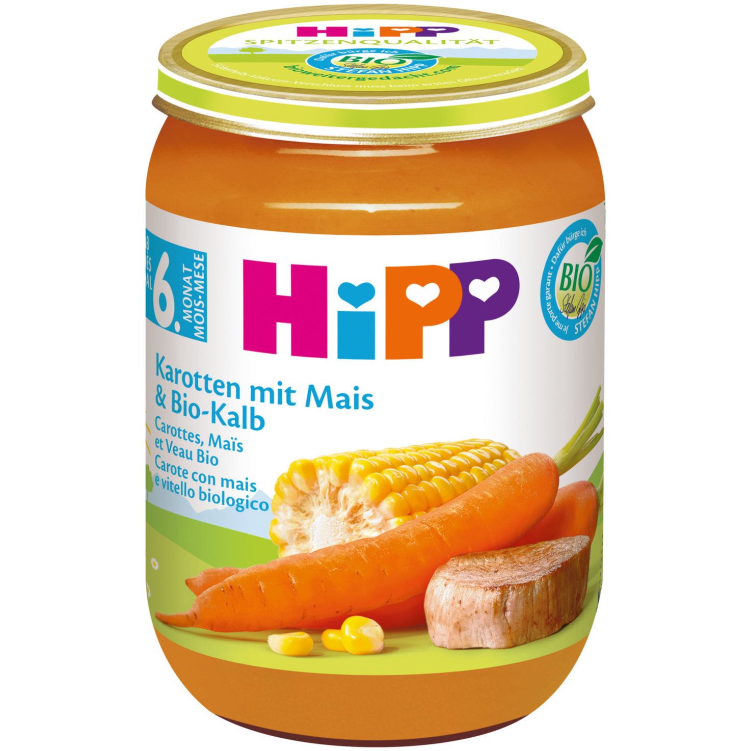 Hipp Purée de carottes, maïs &amp; veau bio 6 mois+ 190g