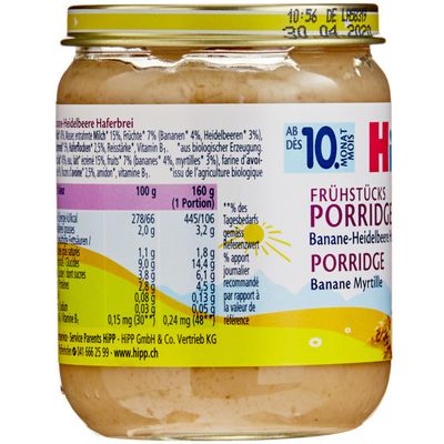 Hipp Porridge à la banane, myrtilles &amp; avoine 10 mois+  160g