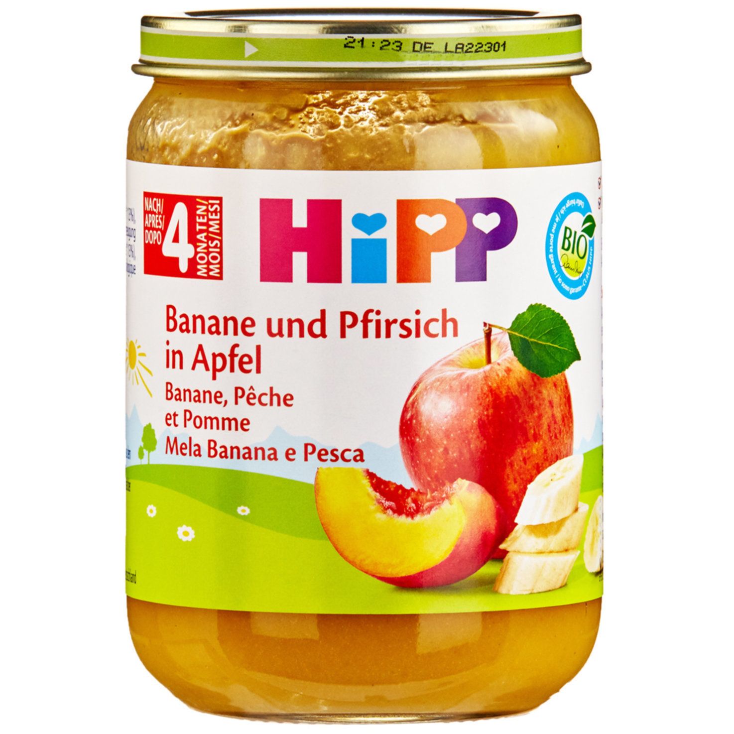 Hipp Purée de banane, pêche &amp; pomme 4 mois+  190g