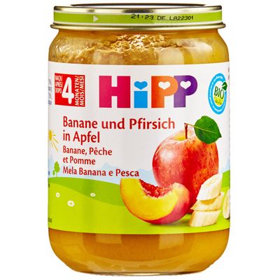Hipp Purée de banane, pêche &amp; pomme 4 mois+  190g