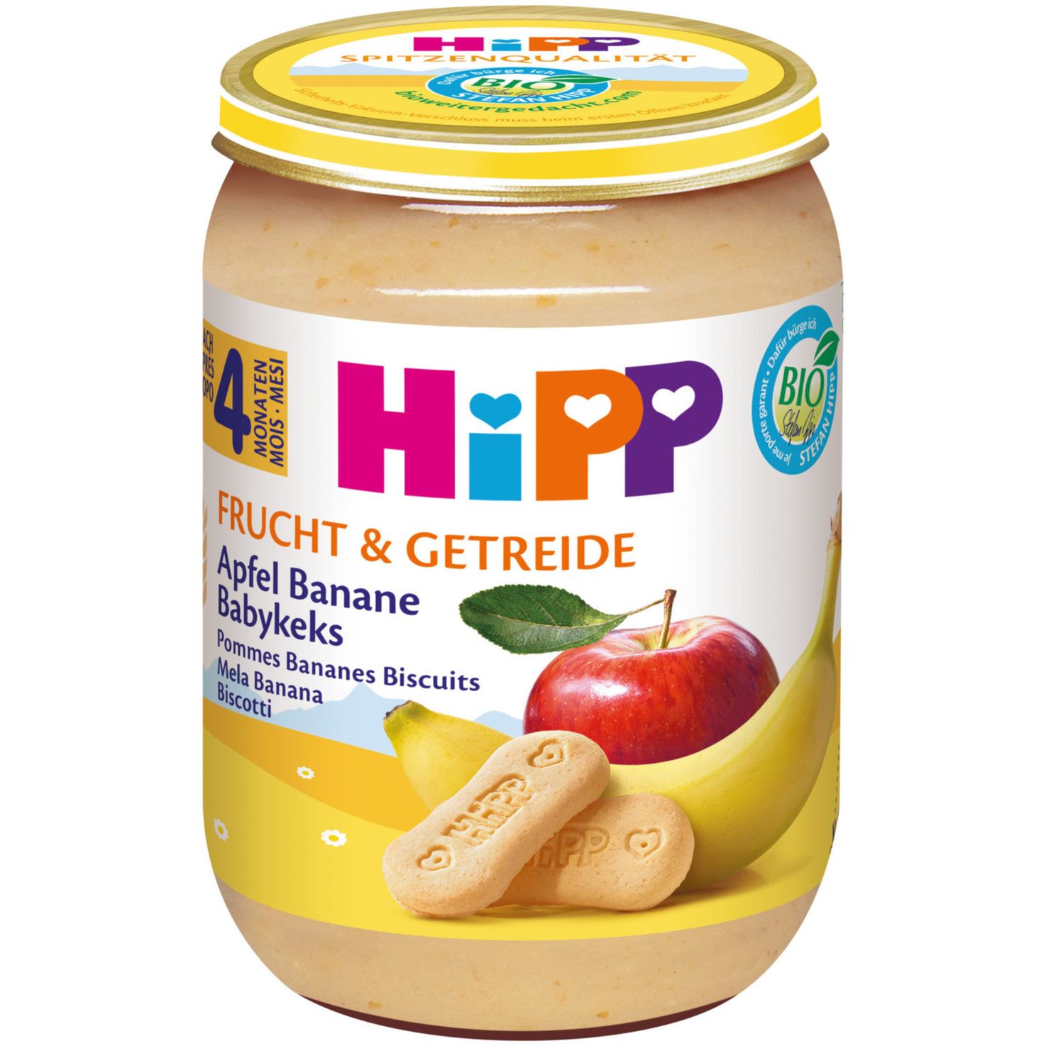 Hipp Purée de pomme, banane &amp; biscuits bio 4 mois+ 190g