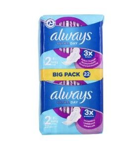 Always Serviettes hygiéniques Ultra Long avec ailettes 22 pièces