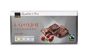 Fairtrade Plaque de chocolat crémant avec canneberges 100g