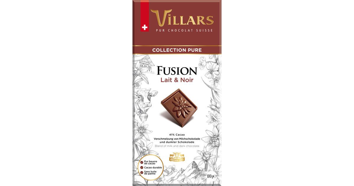 Plaque de chocolat au lait Villars Fusion 100g