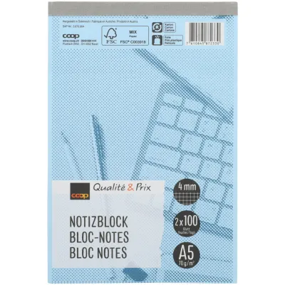 Blocs-notes  A5 quadrillés 100 feuilles 2 pièces