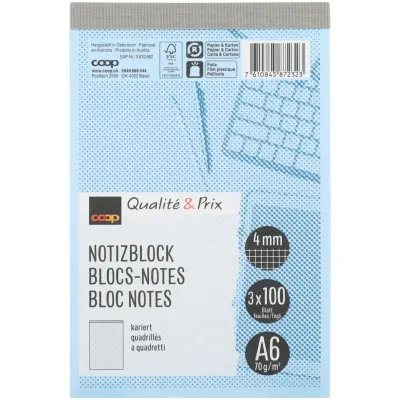 Bloc-notes quadrillés A6 3 pièces