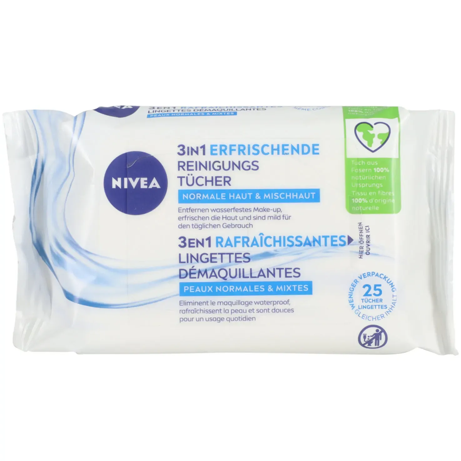Nivea Lingettes Démaquillantes Rafraîchissantes 3en1 (25 pièces)
