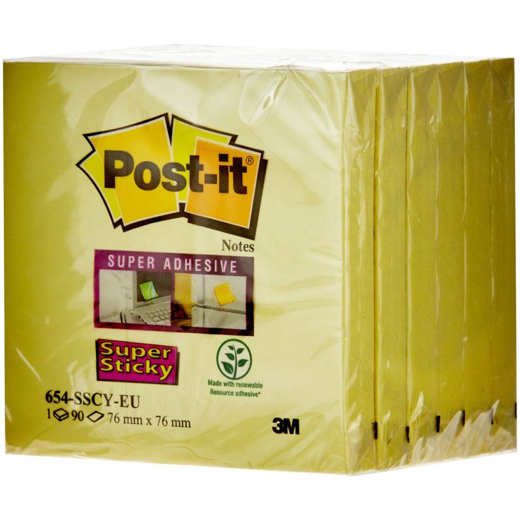 Post-it Super Sticky 76x76 mm jaunes, 6 pièces