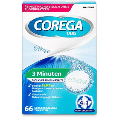 Corega Comprimés nettoyage prothèses dentaires 3-minutes 66 pièces