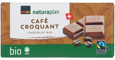 Bio Fairtrade Plaque de chocolat au lait au café croquant 100g