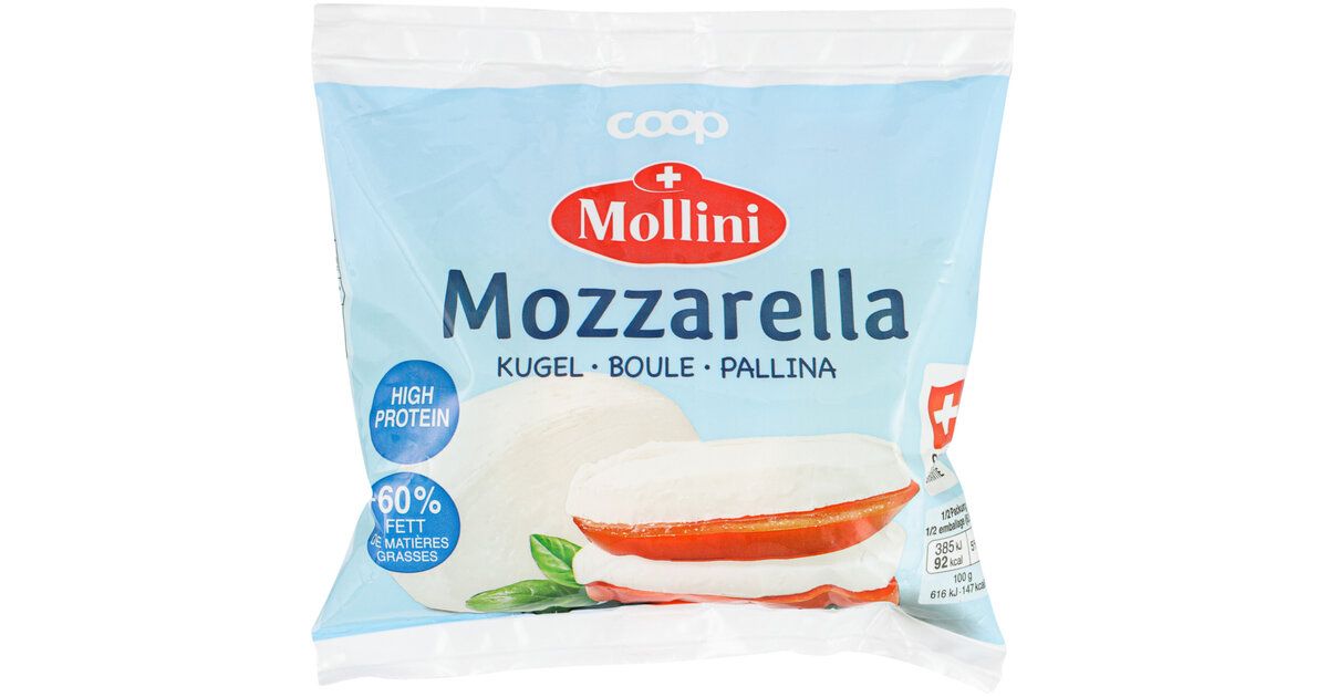 Mozzarella Mollini, 60% de matière grasse en moins  2x125g