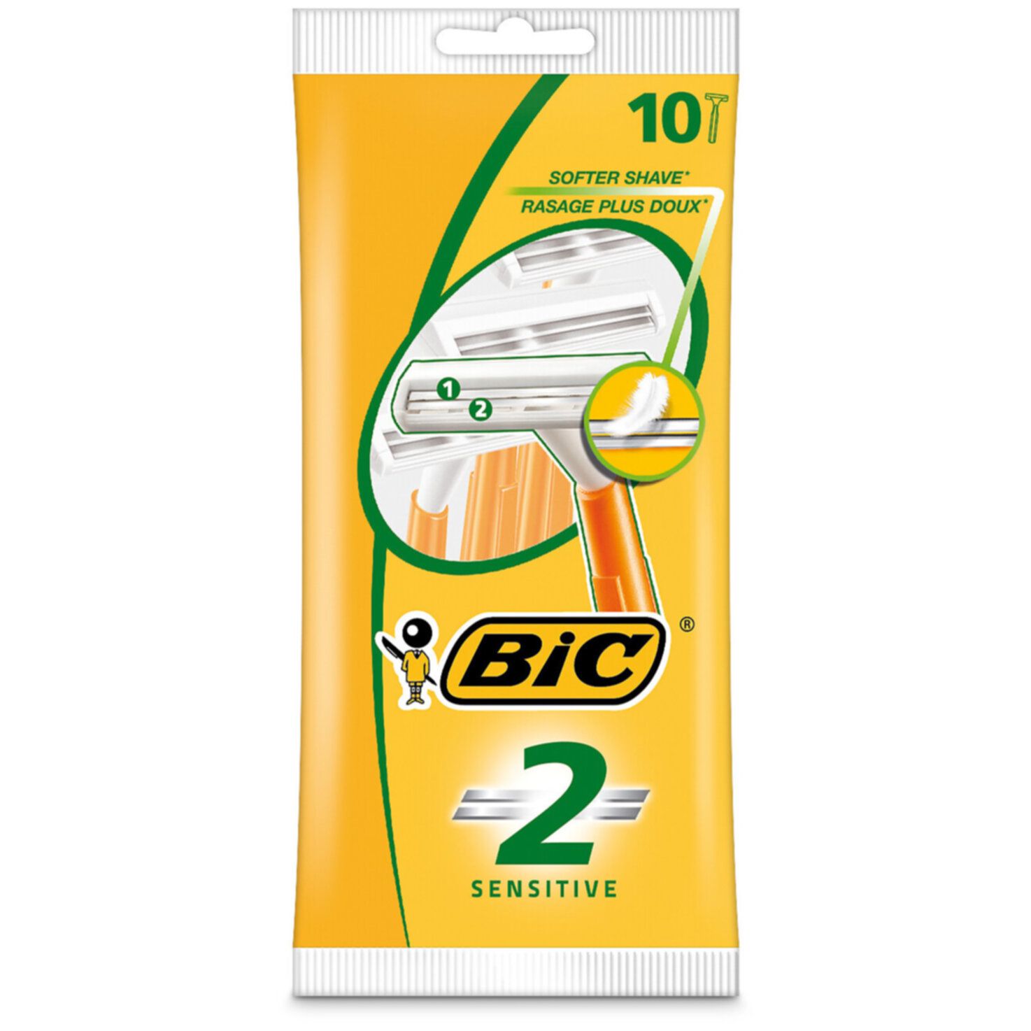 BIC 2 Sensitive Rasoirs Jetables pour Homme (2 Lames) - Pochette de 10