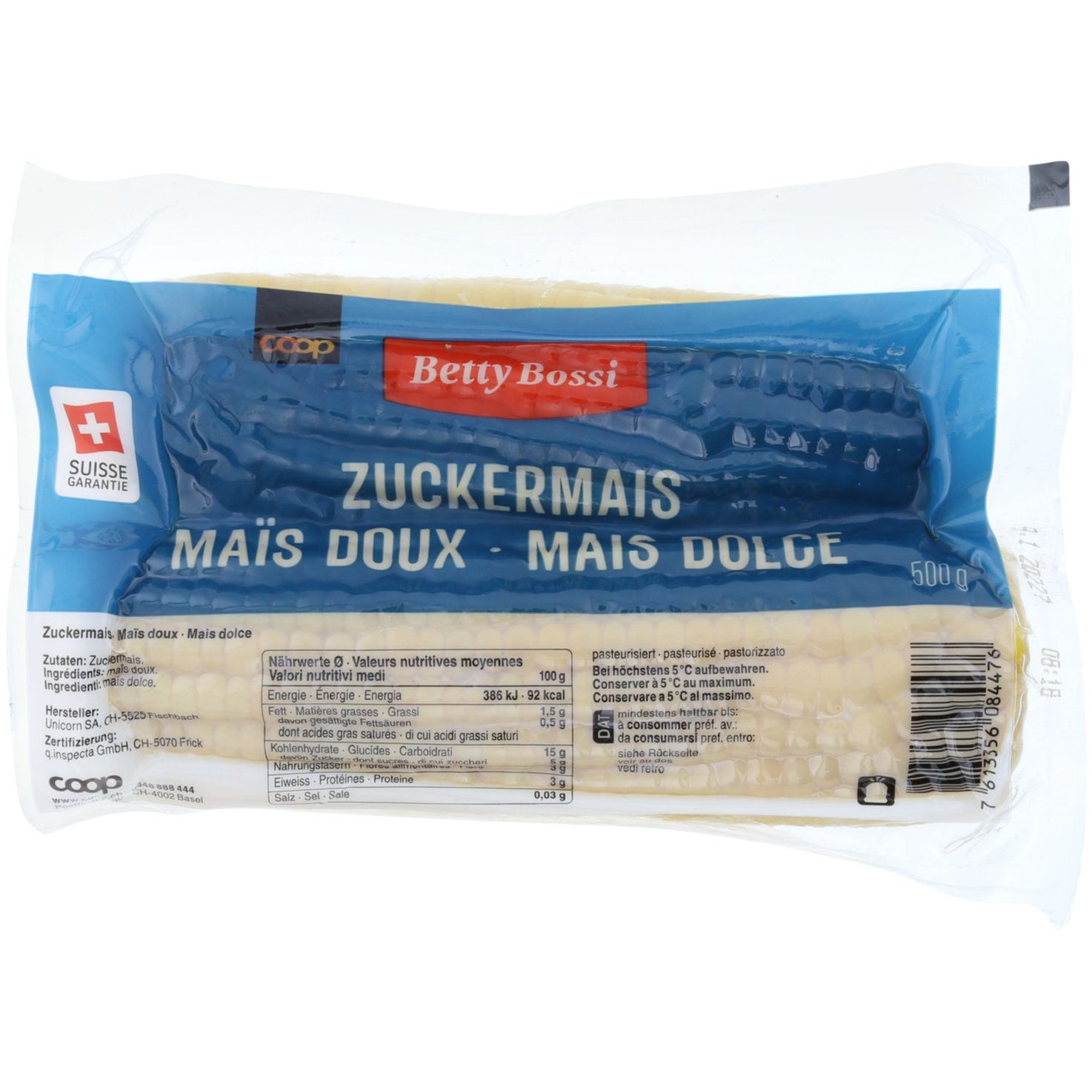 Bio Betty Bossi Maïs doux cuit 500g